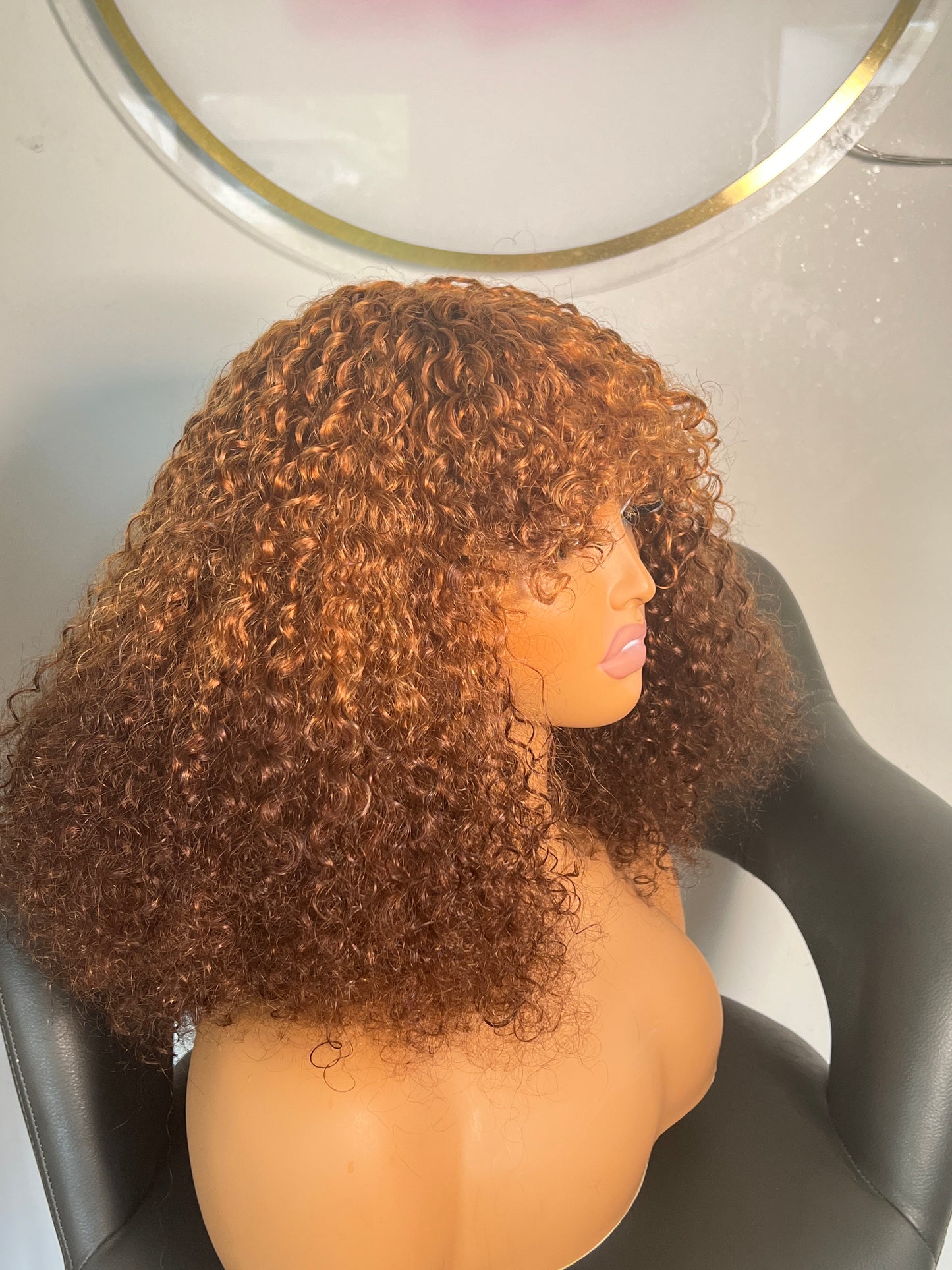 Maya Unit: Wigs With Bangs: Human Hair Wigs With Bangs: Fringe wigs: Honey Blonde Wig: Curly Hair.