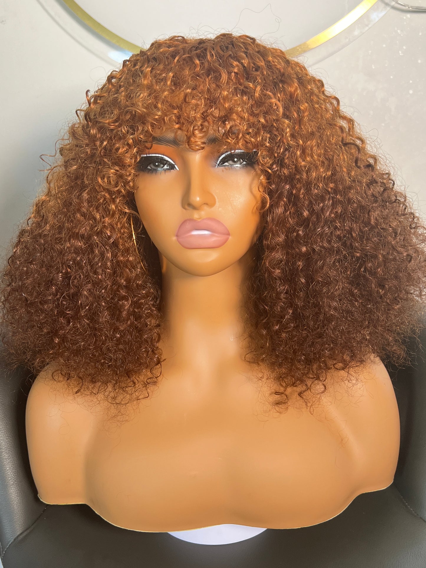 Maya Unit: Wigs With Bangs: Human Hair Wigs With Bangs: Fringe wigs: Honey Blonde Wig: Curly Hair.