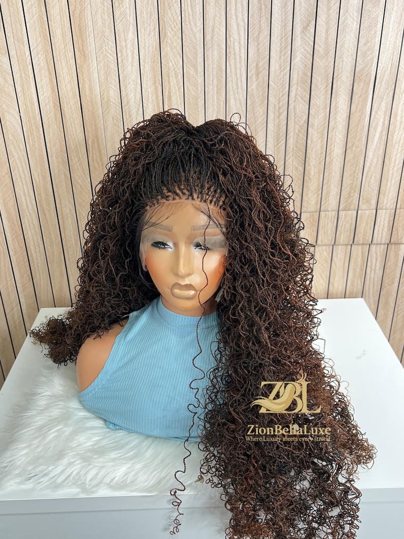 1B/30 Curly Micro Twist Braided Wig, Full Lace, 30 Inches