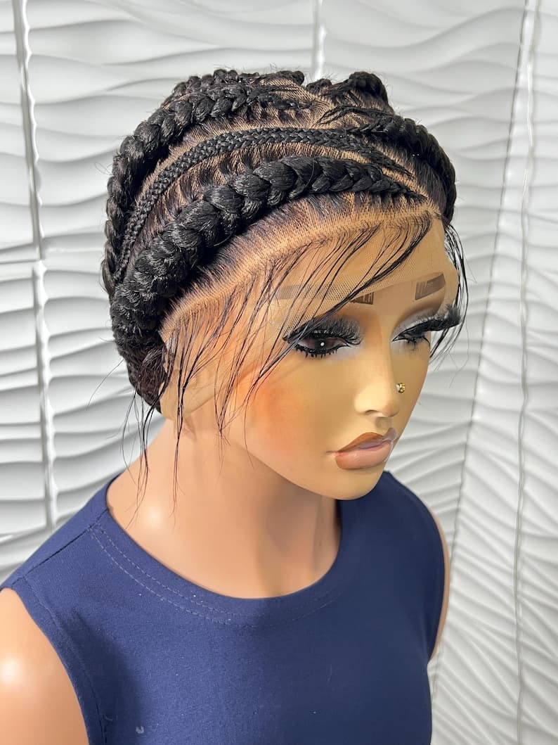Ready to Ship Full Lace Braided Wig, Human Hair Cornrow Braided wig, Lace Front Wig, Full Swiss Lace, Stitch Braids, Wigs For Black Women.