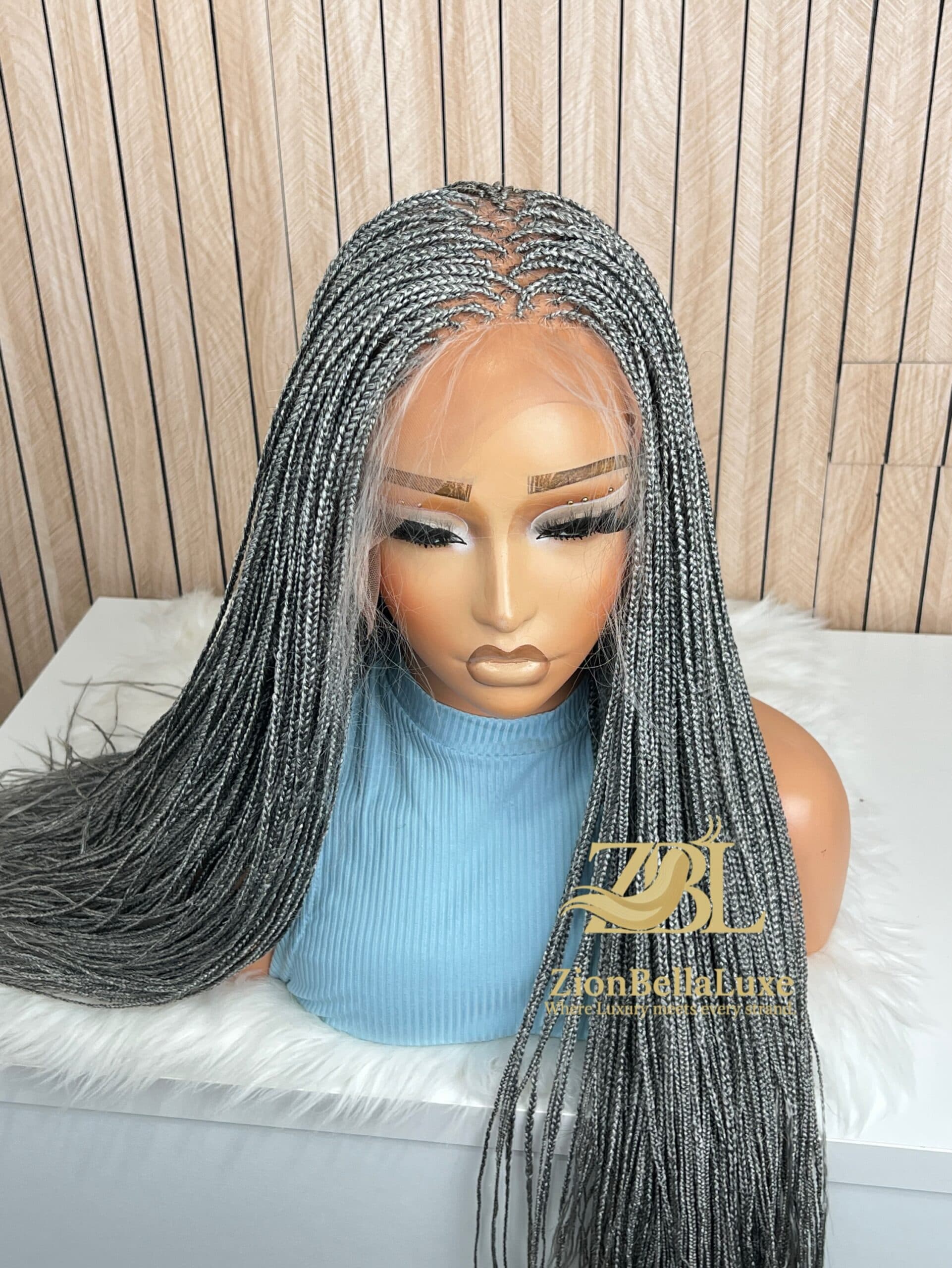 Grey Free Part Micro Box Braids Wig, Full Lace Wigs For Women .
