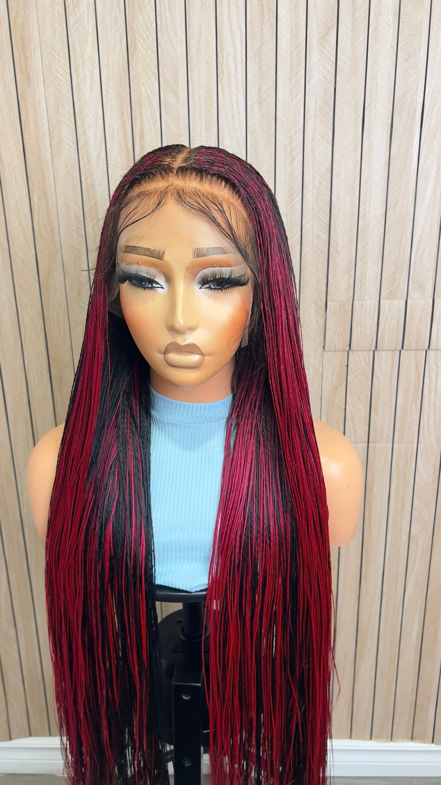 Micro Twists Burgundy Highlights Human Hair Base Swiss Full Lace