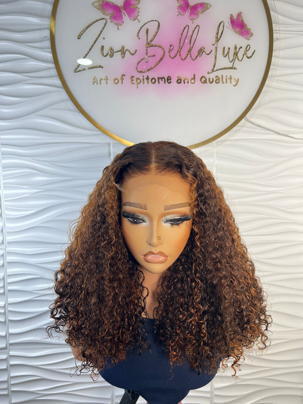 Nova Unit: HD Lace Honey Blonde Curly Hair:16 Inch Voluminous 5x5 Lace Front Human Hair Wig. ZionBellaLuxe