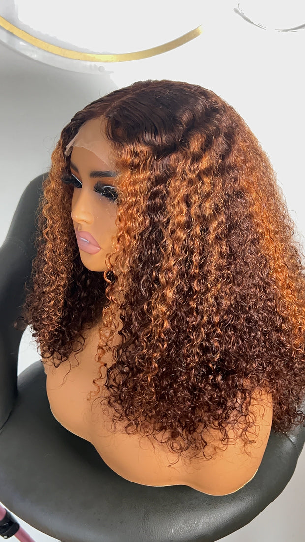 Shelly unit with 4*4 closure Honey Blonde Lace Front Wig: Human Hair Wig: Lace Front Wig: Frontal Wig: Brown Curly Wig: Blonde Wig: Curly Hair: Wigs For Black Women. ZionBellaLuxe
