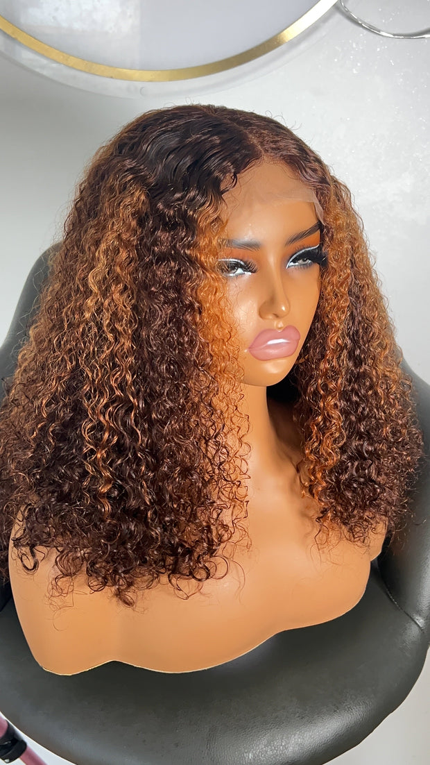 Shelly unit with 4*4 closure Honey Blonde Lace Front Wig: Human Hair Wig: Lace Front Wig: Frontal Wig: Brown Curly Wig: Blonde Wig: Curly Hair: Wigs For Black Women. ZionBellaLuxe