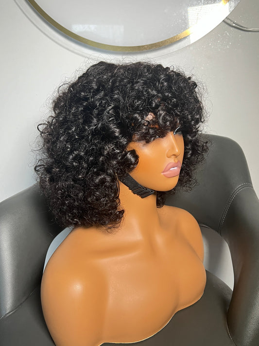 Jess unit: Curly Hair: Wigs With Bang: Rose curly: Black Wig: Glueless Wig: wigs with Bangs.