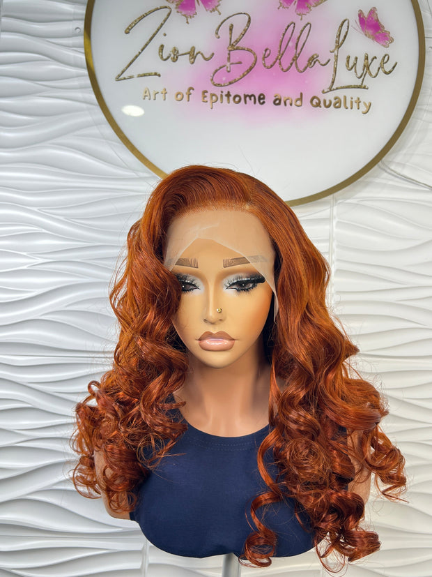 Ginger luxe Unit: Luxury Virgin Auburn Ginger Lace Front Wig: Melted Transparent Lace Copper Brown Cury Wig. ZionBellaLuxe