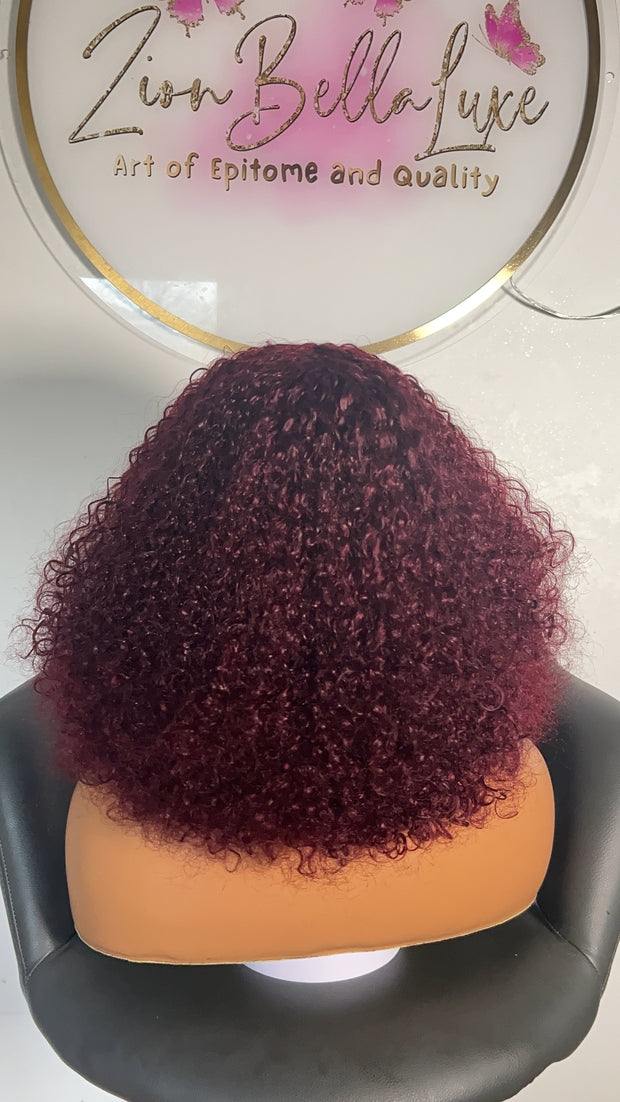 Kim Unit: Wig with Bangs: Human Hair Wig: Curly Wig: Pixies Wig: Burgundy Wig: Wig With Fringe. ZionBellaLuxe
