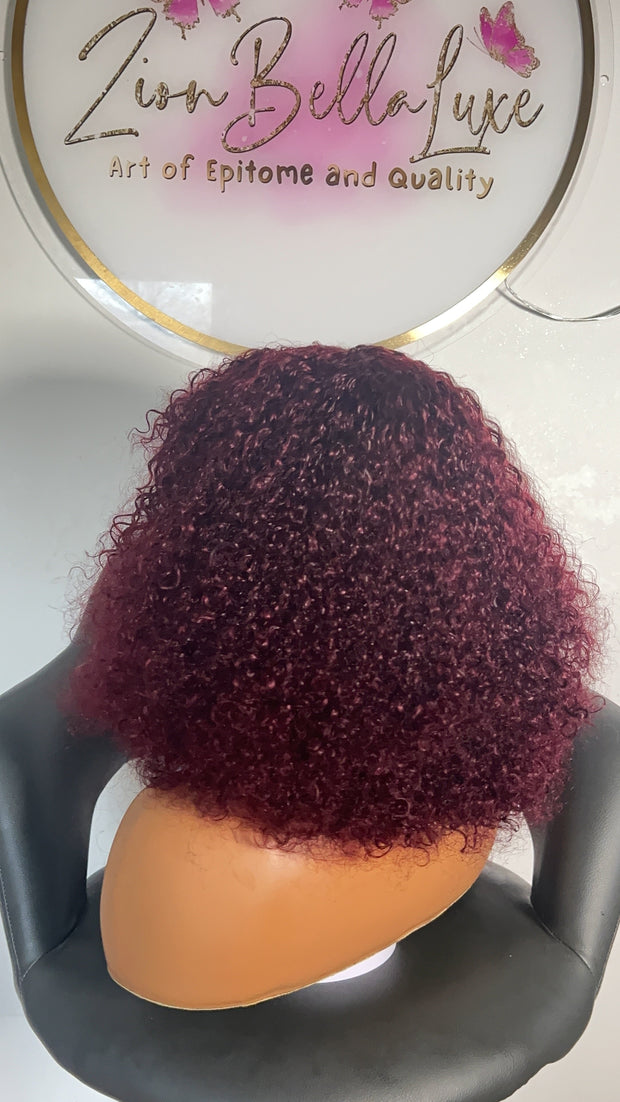 Kim Unit: Wig with Bangs: Human Hair Wig: Curly Wig: Pixies Wig: Burgundy Wig: Wig With Fringe. ZionBellaLuxe