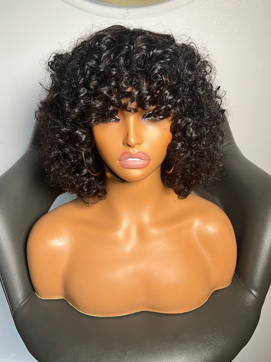 Jess unit: Curly Hair: Wigs With Bang: Rose curly: Black Wig: Glueless Wig: wigs with Bangs.
